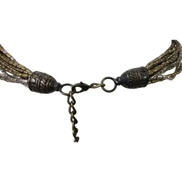 Chico’s Pewter Beaded Strand Chain Belt | Statement Oval Medallion - Picture 3 of 6
